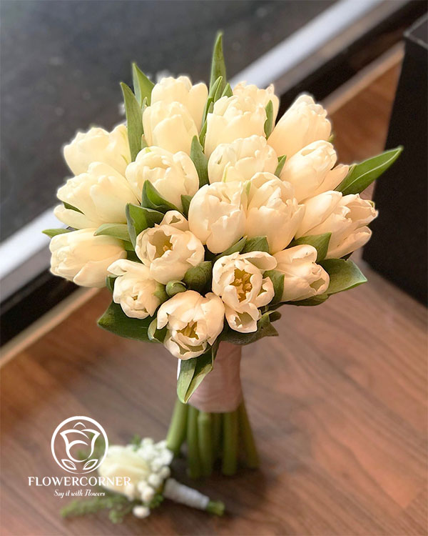 bó hoa cưới tulip trắng